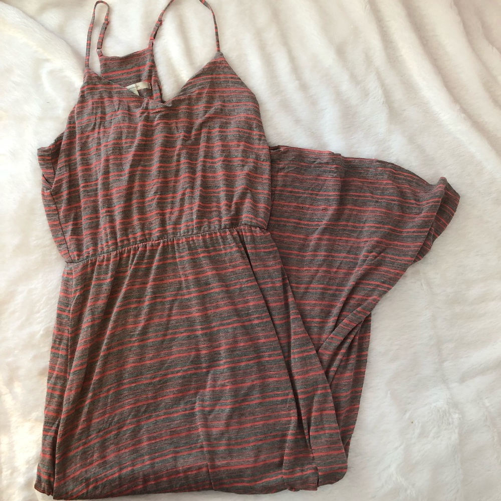 Pink and grey striped maxi dress